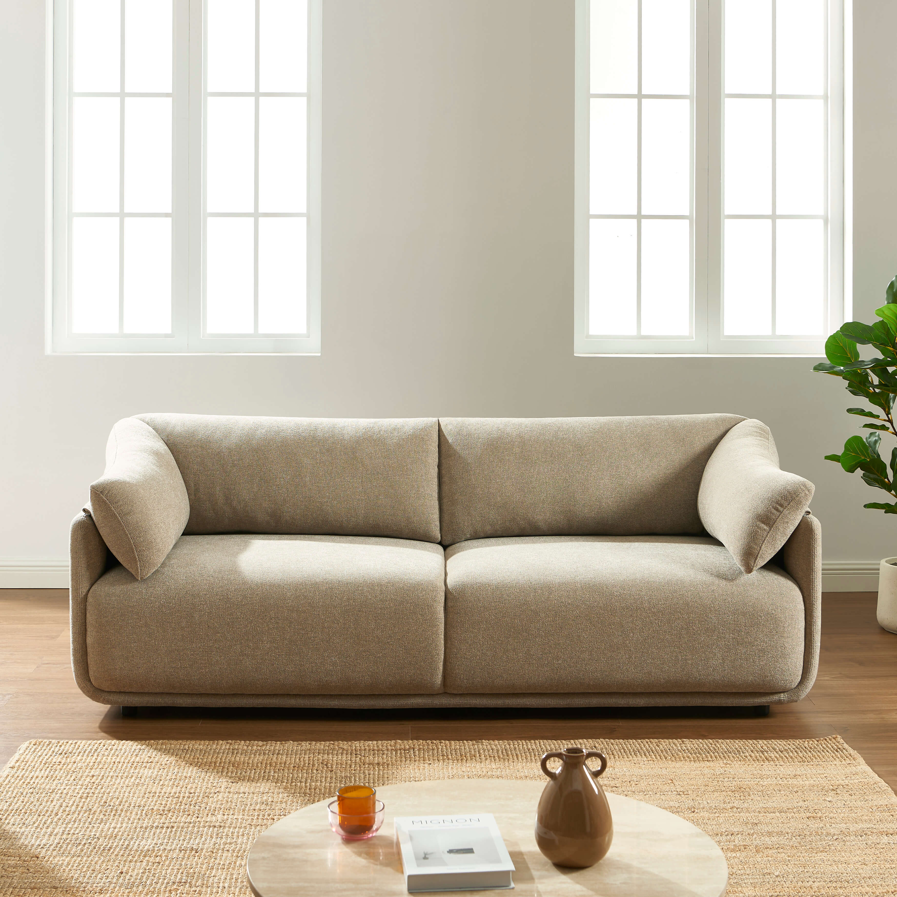Kurly - Sofá 3 Plazas - Tela Texturizada - Beige