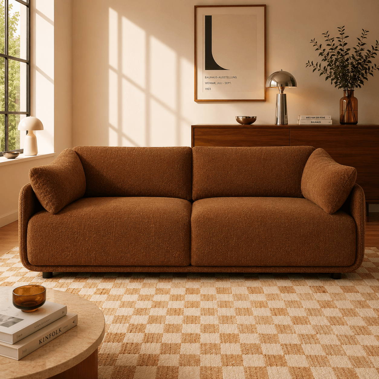 Kurly - Canapé 3 Places - Tissu Texturé - Marron