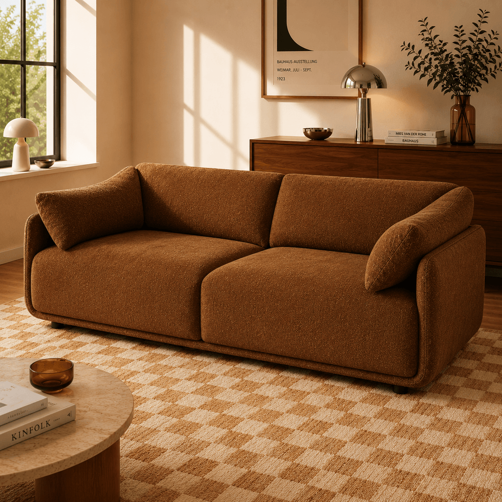 Kurly - Canapé 3 Places - Tissu Texturé - Marron