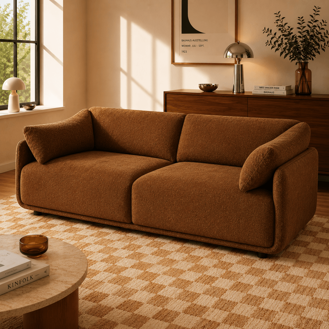 Kurly - Canapé 3 Places - Tissu Texturé - Marron