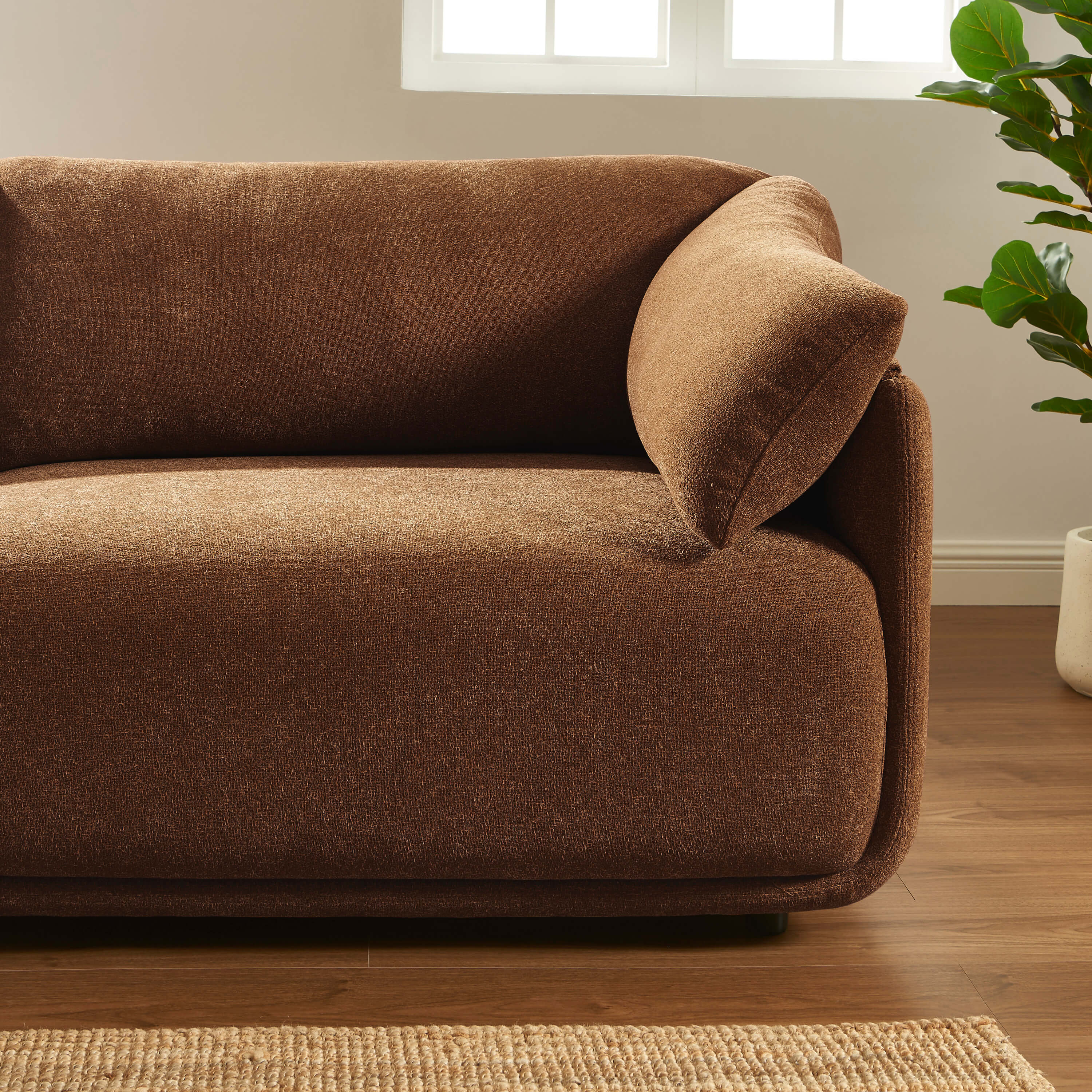 Kurly - Canapé 3 Places - Tissu Texturé - Marron