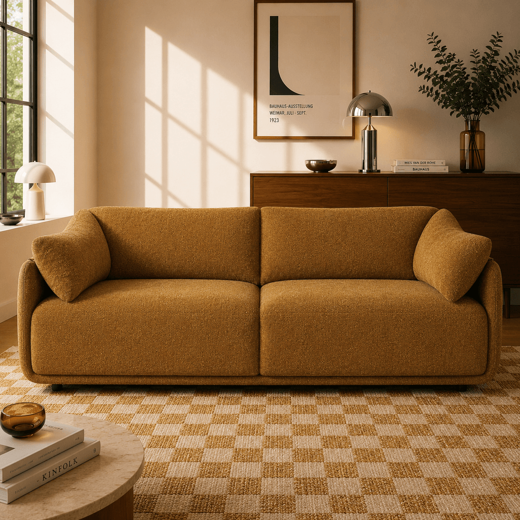 Kurly - Canapé 3 Places - Tissu Texturé - Ocre