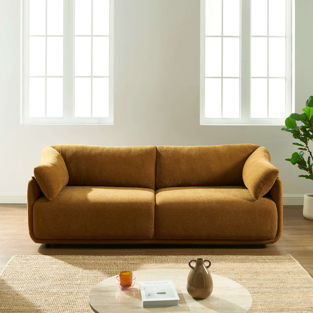 Kurly - Canapé 3 Places - Tissu Texturé - Ocre