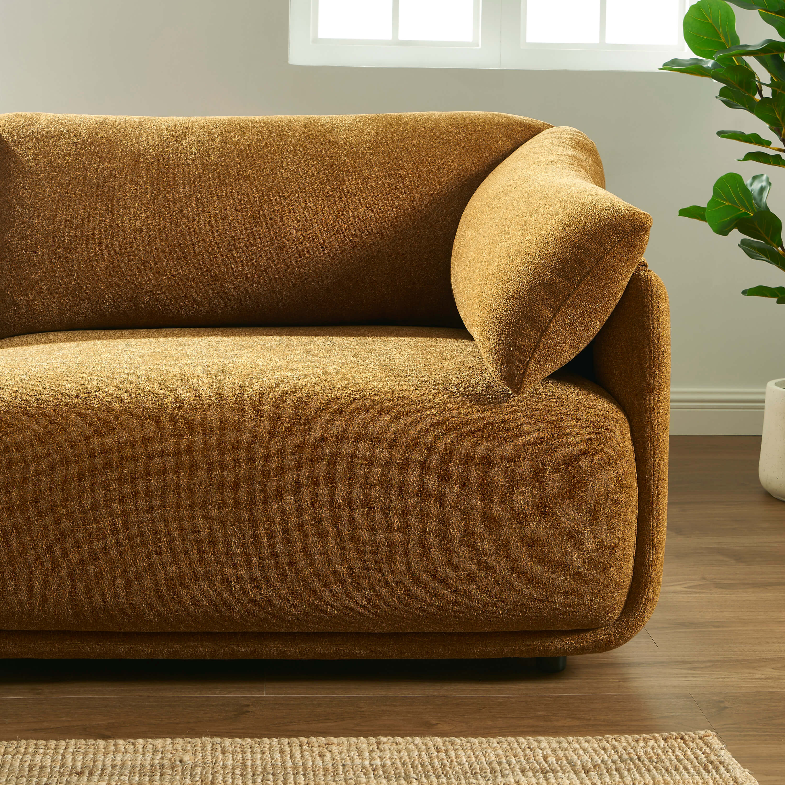 Kurly - Canapé 3 Places - Tissu Texturé - Ocre