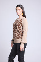 Jersey de cuello redondo de jacquard leopardo Lara - Beige - Mujer