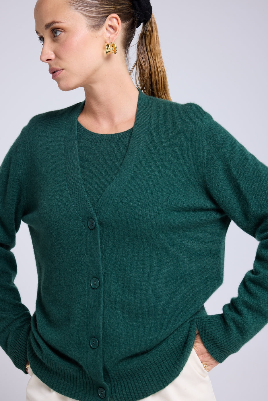 Boyfriend V-neck Cardigan Lea - Bottle Green