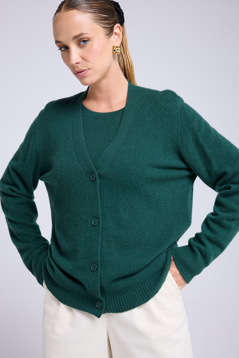 Boyfriend V-neck Cardigan Lea - Bottle Green