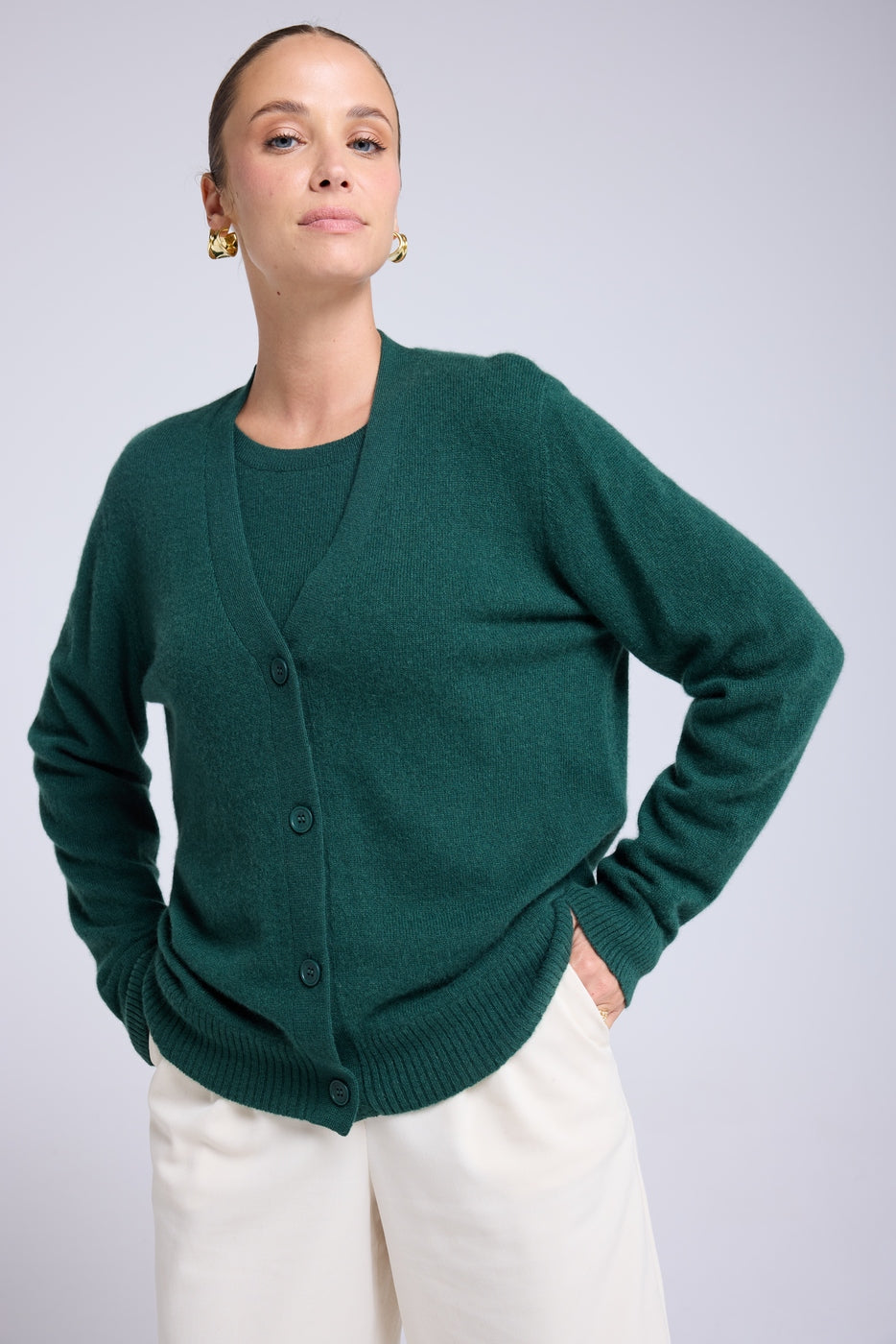 Boyfriend V-neck Cardigan Lea - Bottle Green