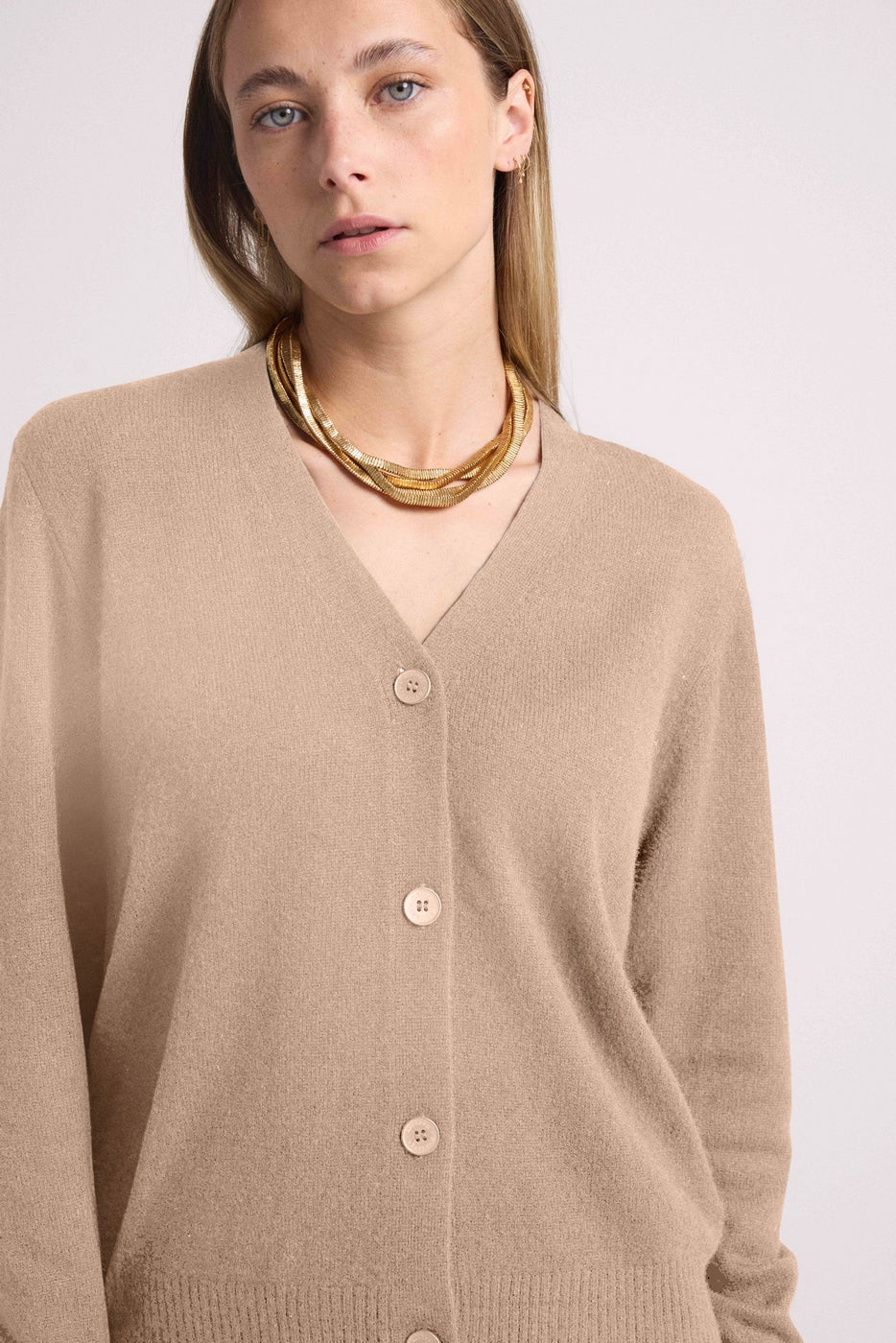 Cárdigan boyfriend de cuello en V Lea - Beige crema - Mujer