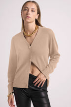 Cárdigan boyfriend de cuello en V Lea - Beige crema - Mujer