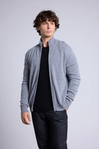Cárdigan con cremallera y cuello alto Leo - Gris oscuro - Hombre