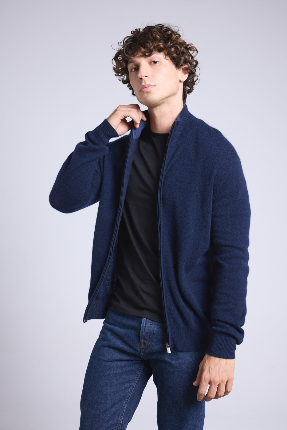 Cárdigan Leo con cremallera y cuello alto - Azul marino e índigo - Hombre
