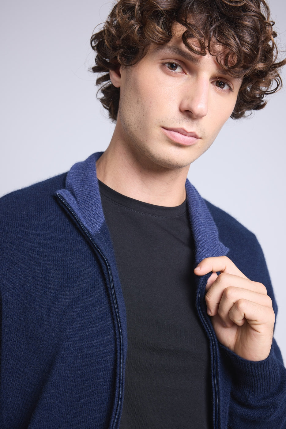 Cárdigan Leo con cremallera y cuello alto - Azul marino e índigo - Hombre