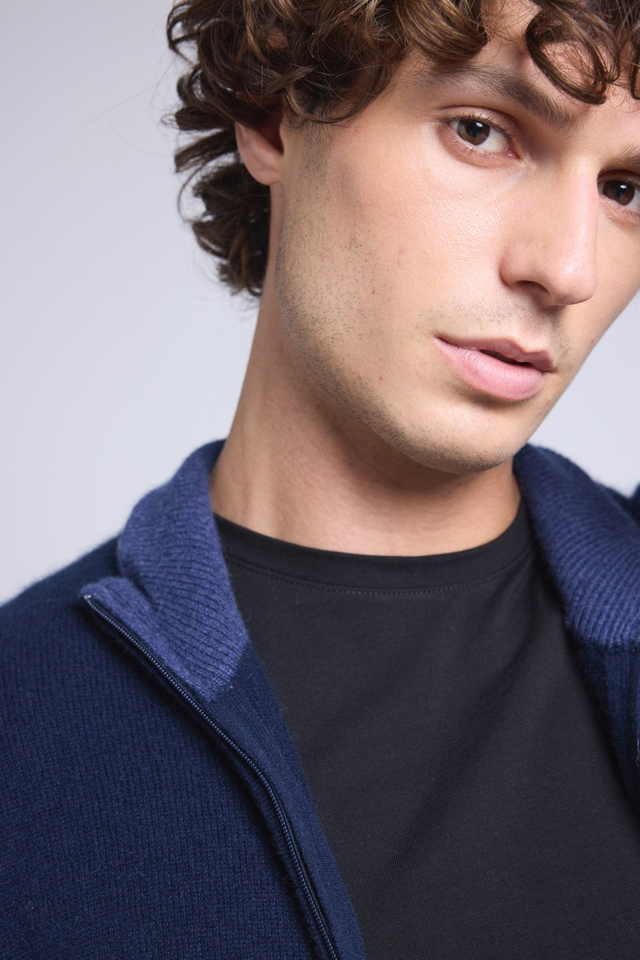 Cárdigan Leo con cremallera y cuello alto - Azul marino e índigo - Hombre