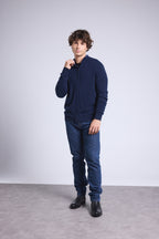 Cárdigan Leo con cremallera y cuello alto - Azul marino e índigo - Hombre