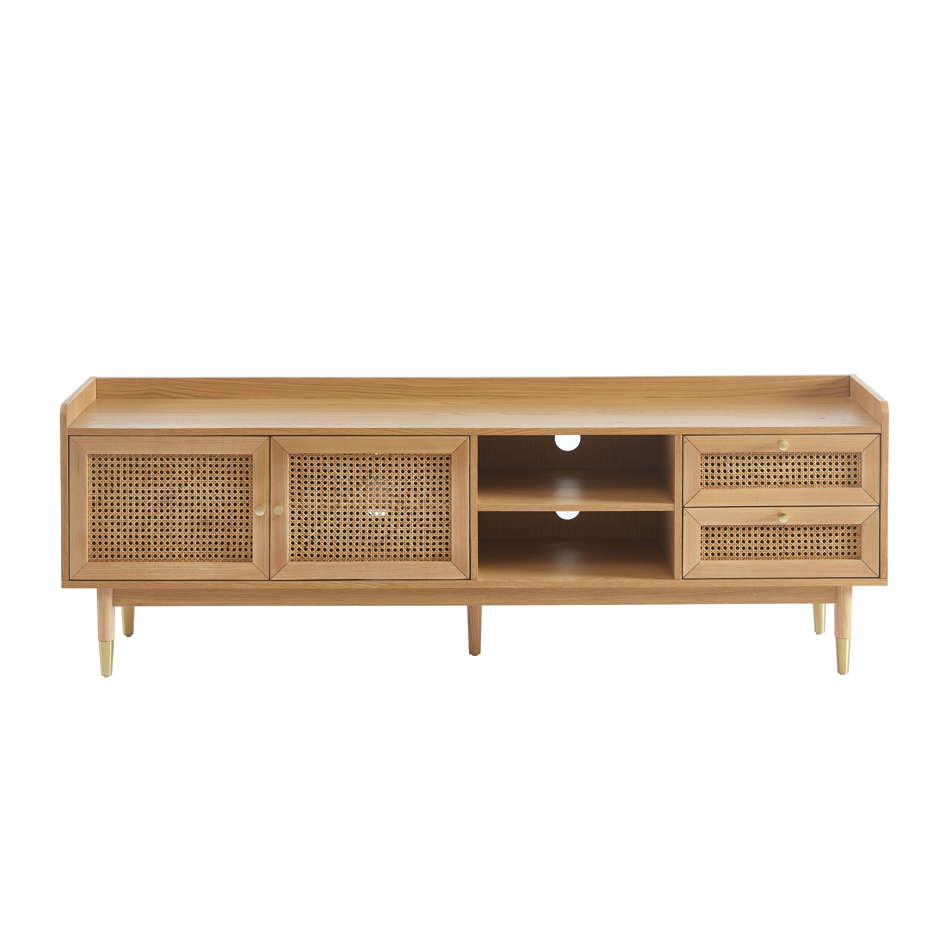 Mueble TV Leon - Chapa de Roble y Rejilla de Ratán