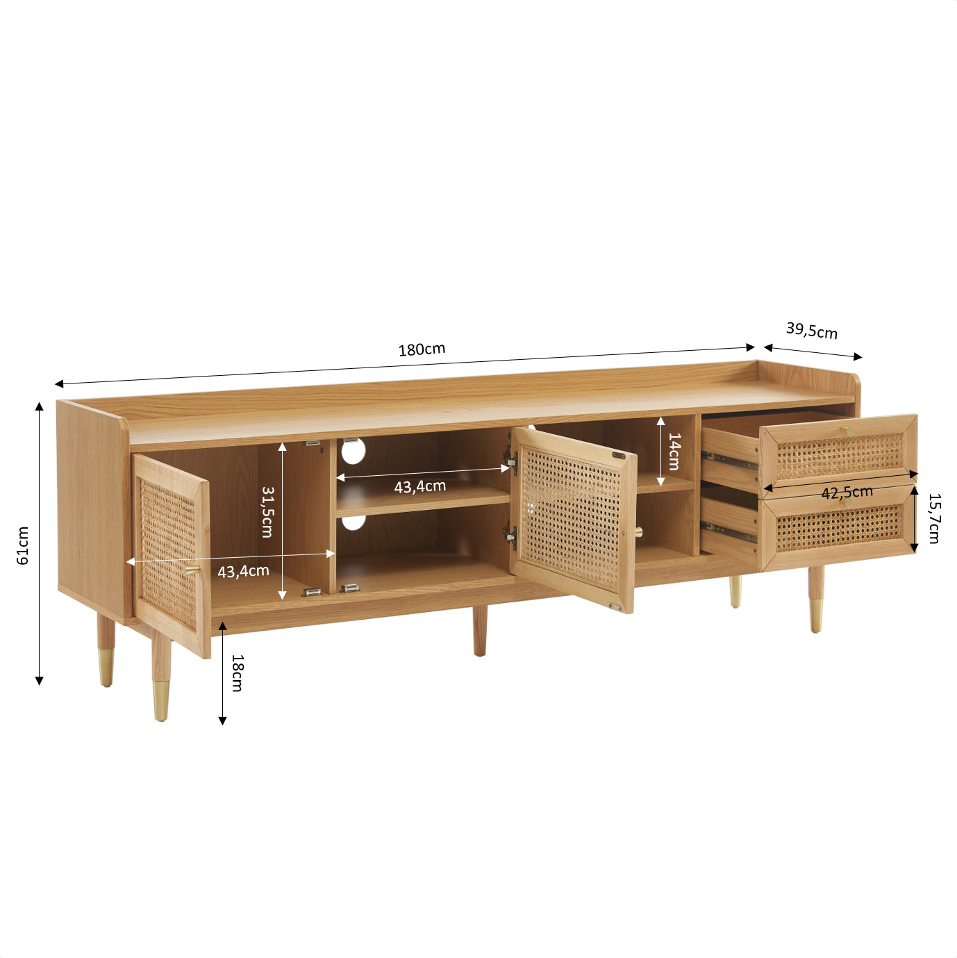 Mueble TV Leon - Chapa de Roble y Rejilla de Ratán