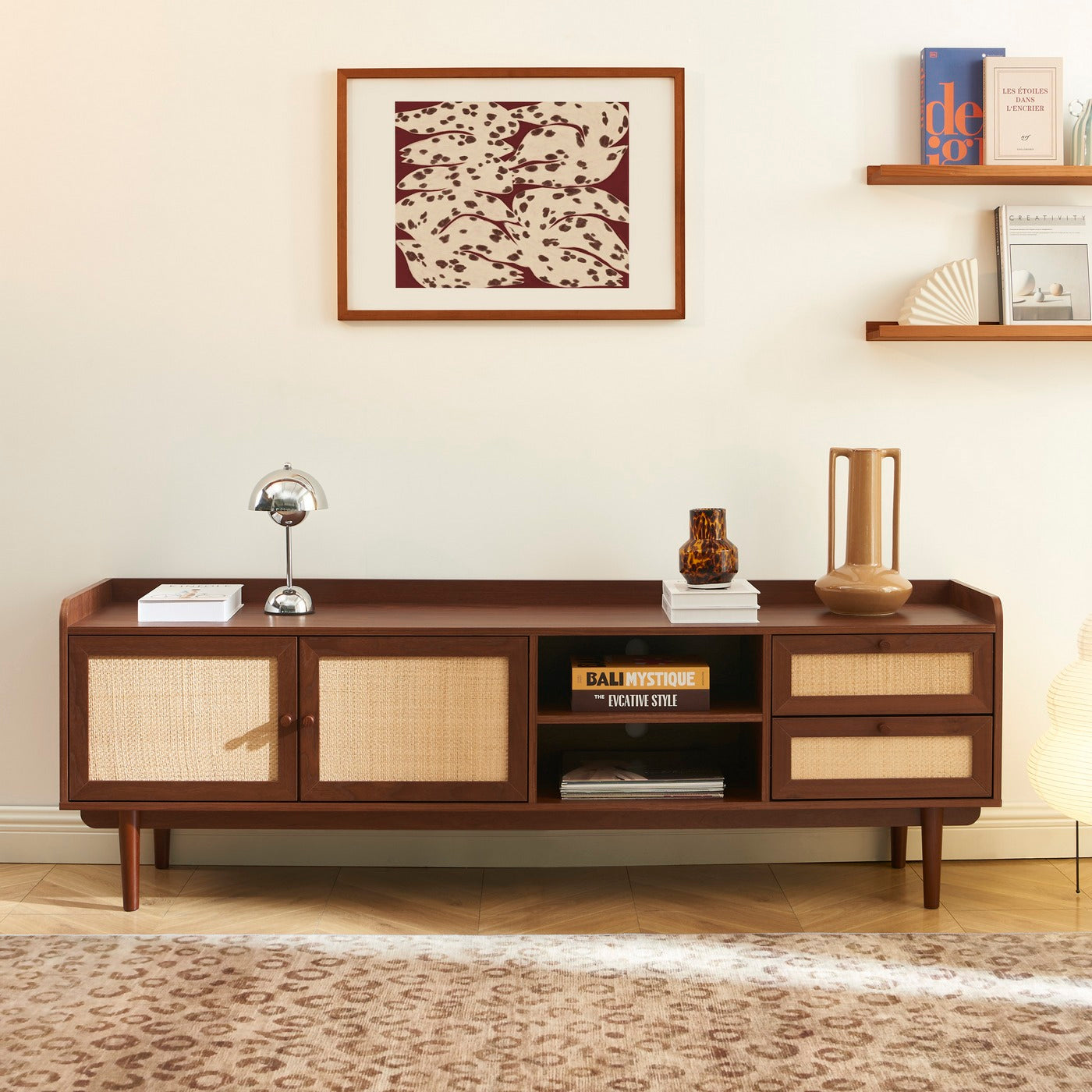 Leon - Television Unit - Walnut And Cannage