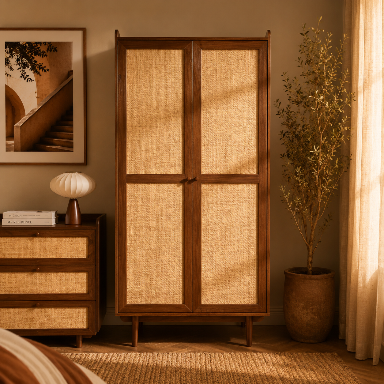 Leon - Armoire - Noyer & Cannage