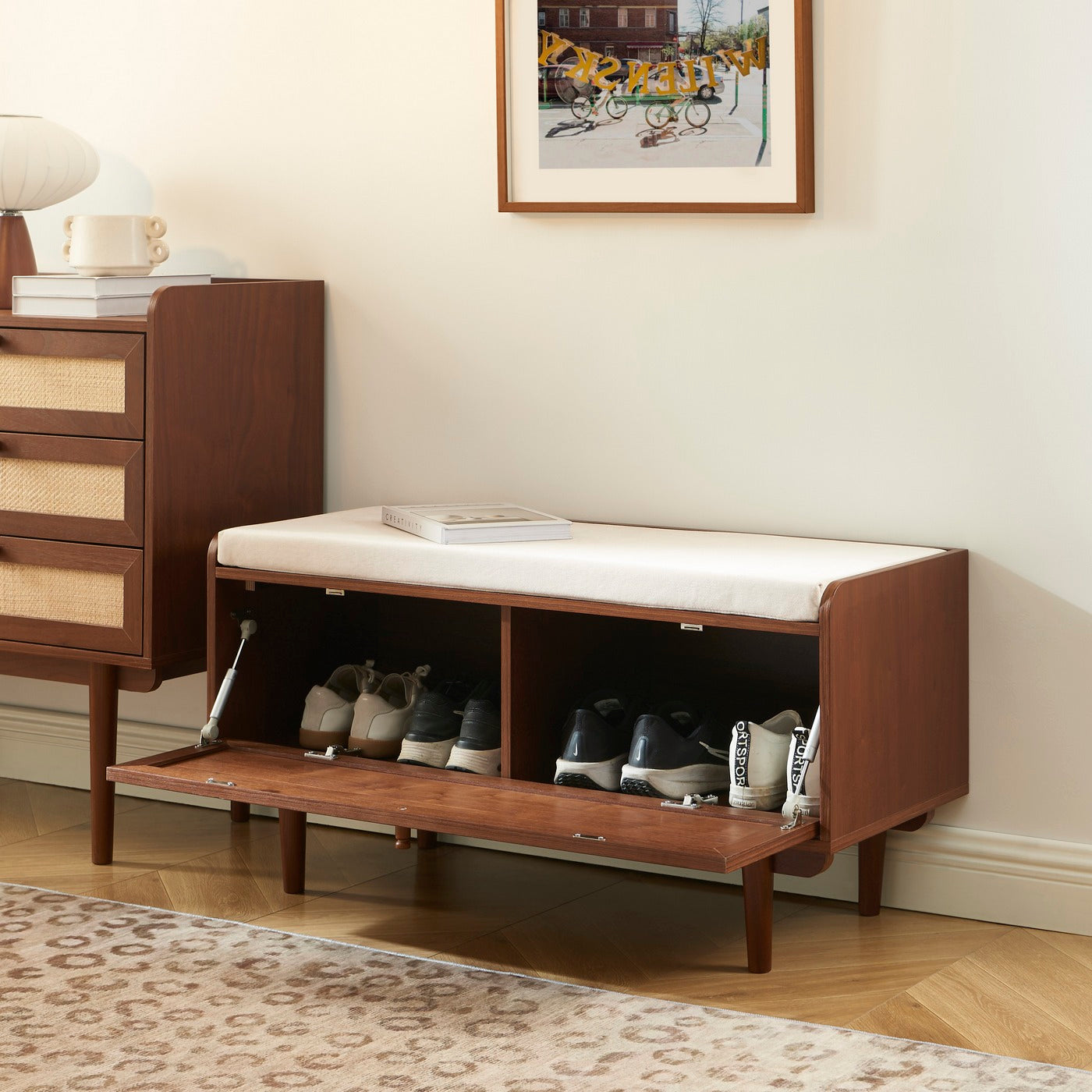 Leon - Entrance Furniture - Walnut And Canework