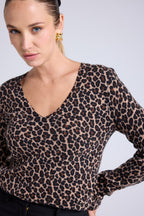 Pull Col Rond Print Leopard Leonida - Leopard Beige