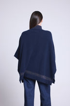 Poncho de cuello alto con cremallera Leonor - Azul marino y lurex multicolor - Mujer