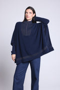 Poncho de cuello alto con cremallera Leonor - Azul marino y lurex multicolor - Mujer