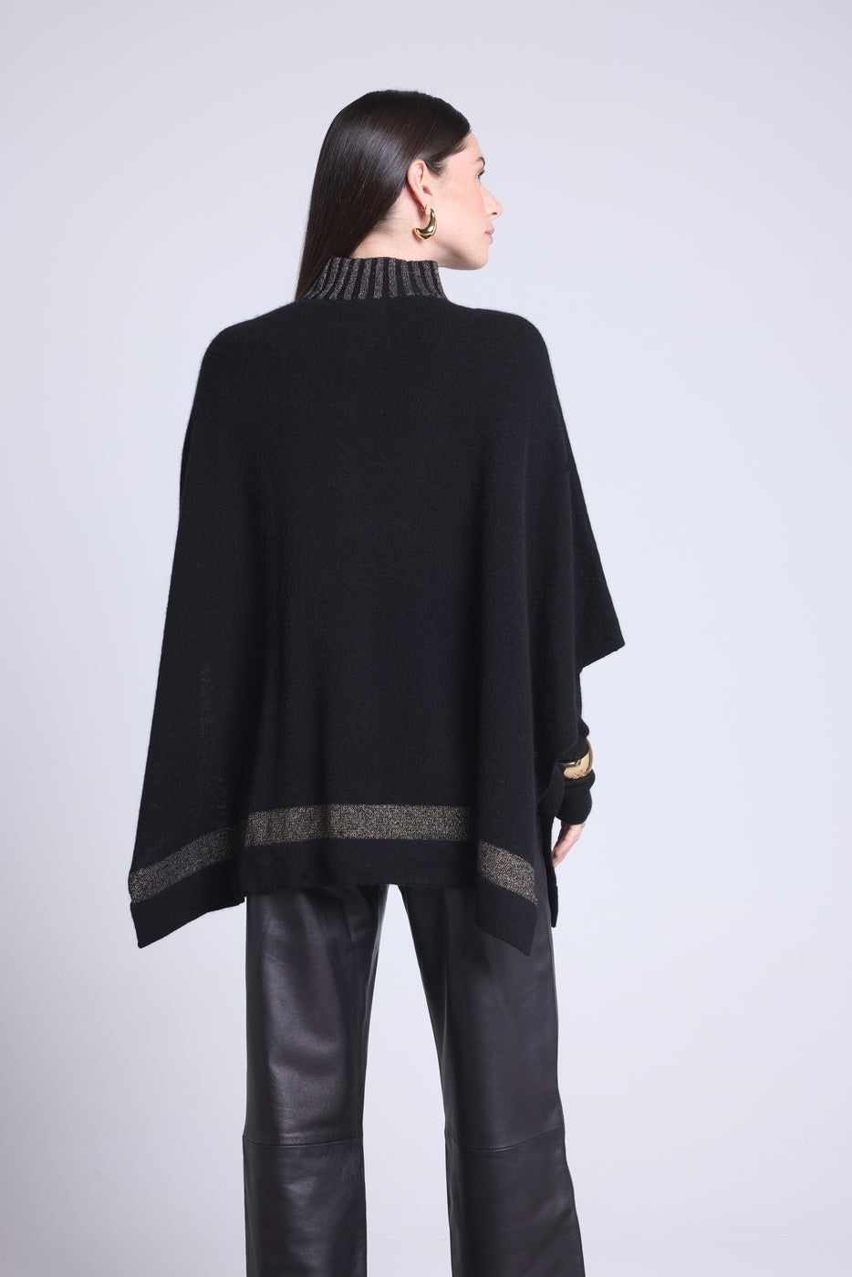 Poncho A Col Montant Zipe Leonor - Noir Et Dore - Femme