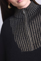 Poncho A Col Montant Zipe Leonor - Noir Et Dore - Femme