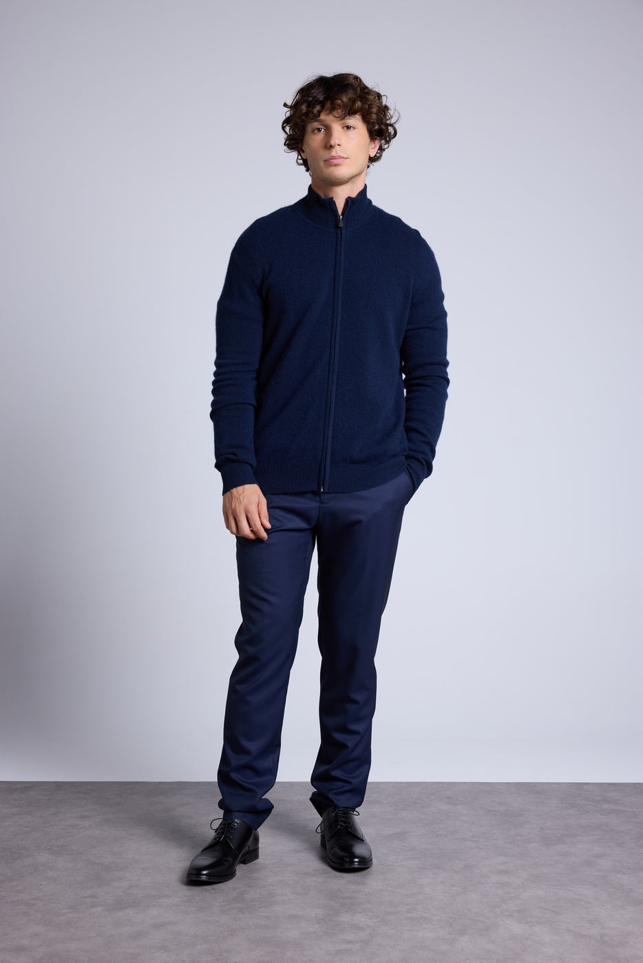 Leo Zipped Funnel Neck Cardigan - Navy Blue - Men