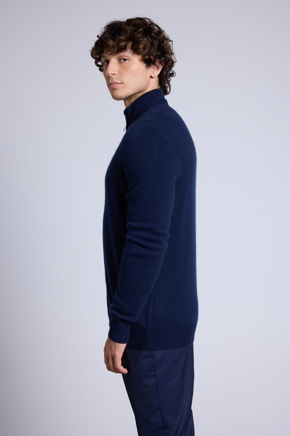 Leo Zipped Funnel Neck Cardigan - Navy Blue - Men