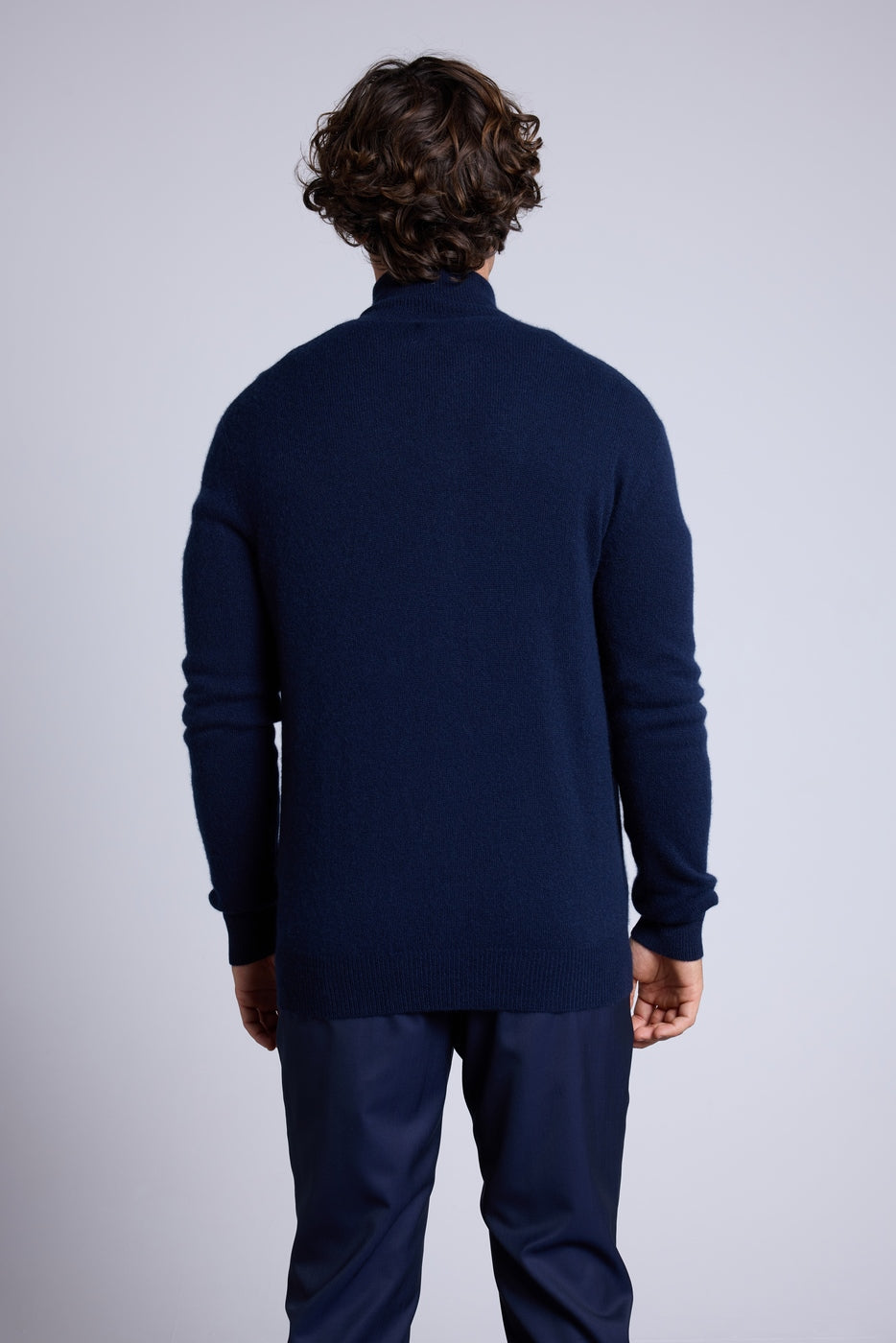 Leo Zipped Funnel Neck Cardigan - Navy Blue - Men