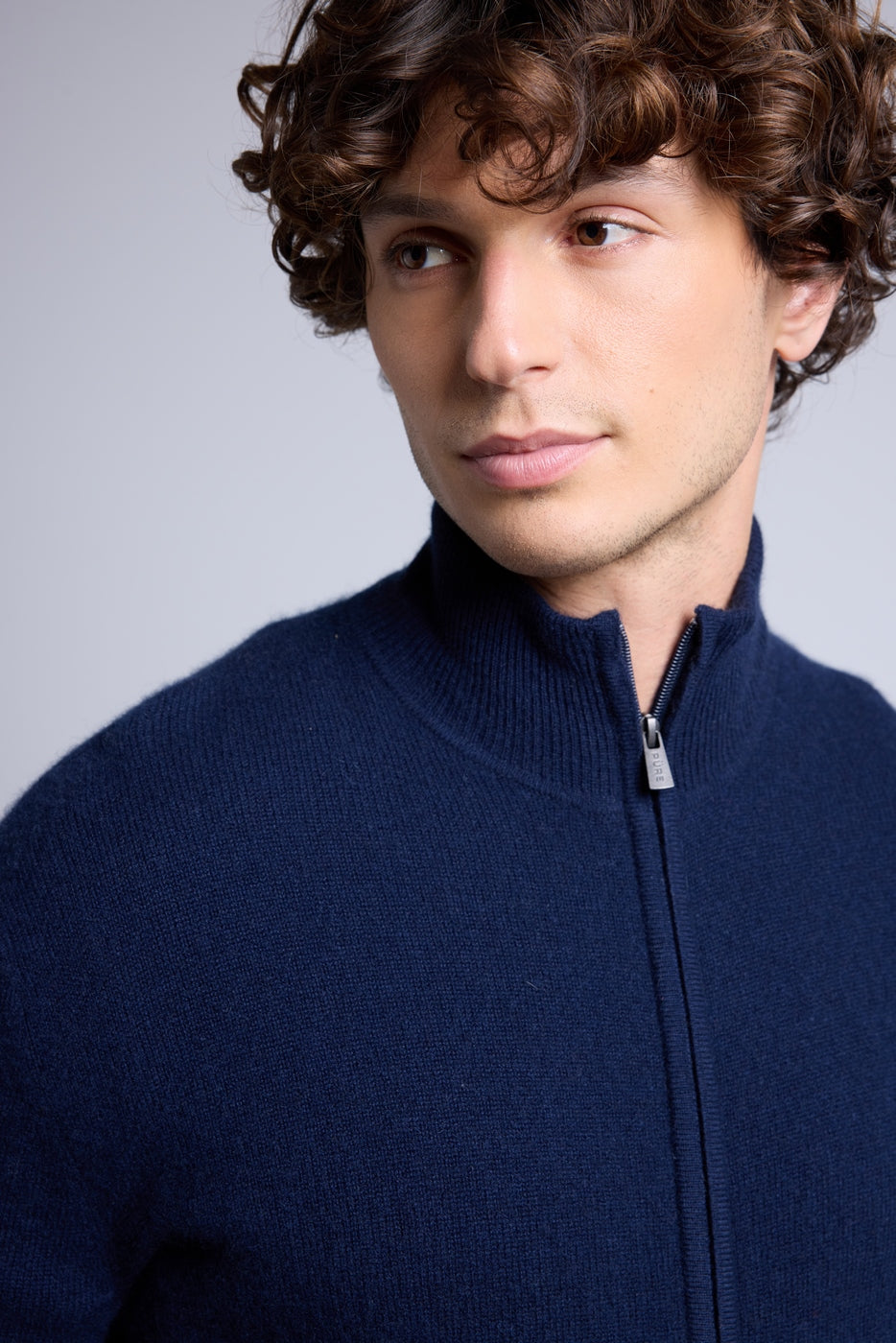 Leo Zipped Funnel Neck Cardigan - Navy Blue - Men