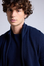 Leo Zipped Funnel Neck Cardigan - Navy Blue - Men