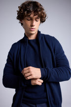 Leo Zipped Funnel Neck Cardigan - Navy Blue - Men