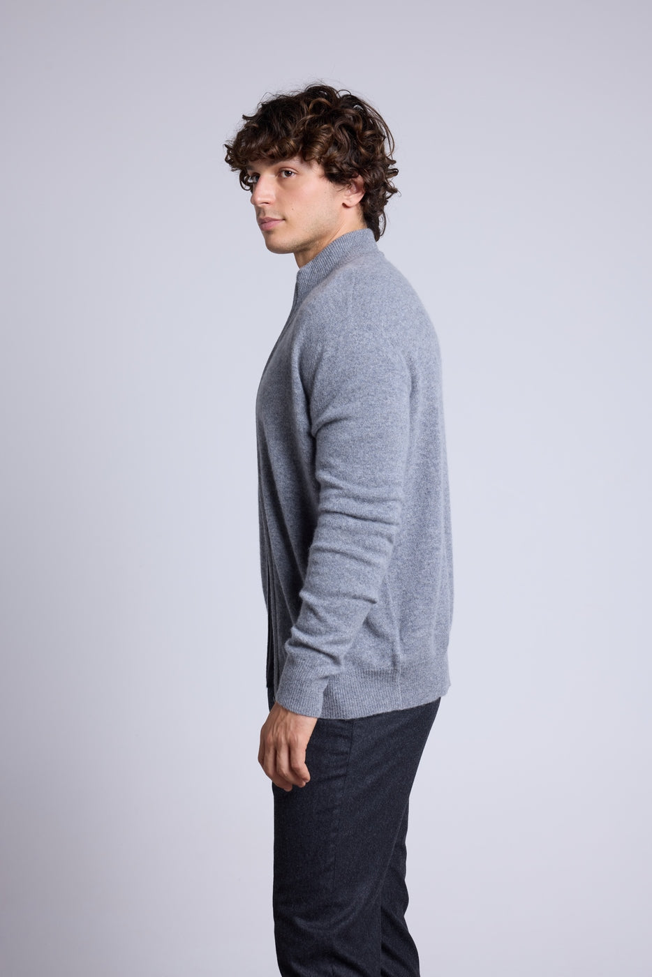 Cárdigan con cremallera y cuello alto Leo - Gris oscuro - Hombre
