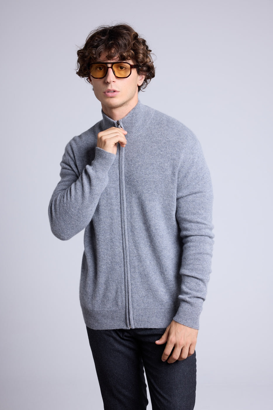 Cárdigan con cremallera y cuello alto Leo - Gris oscuro - Hombre