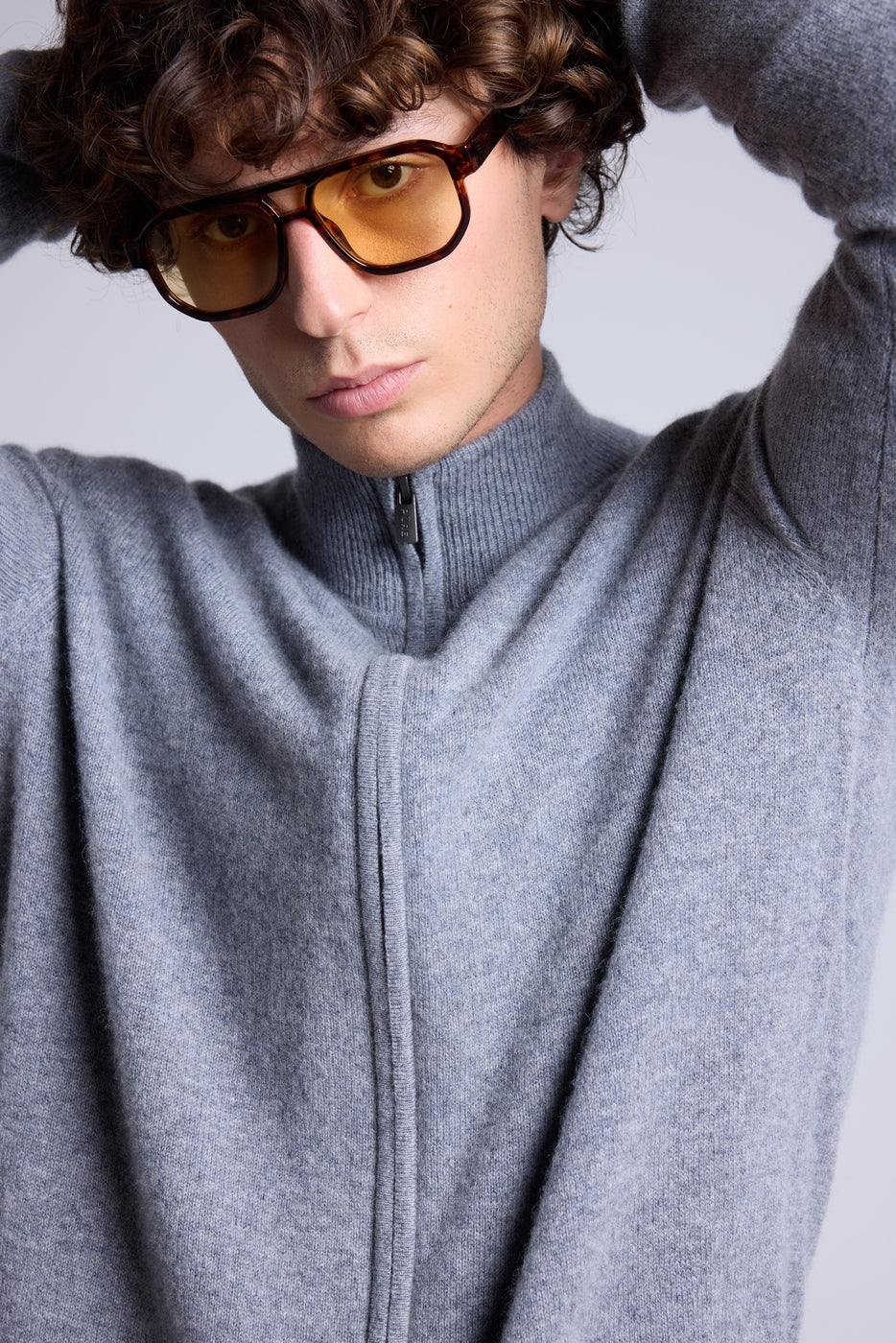 Cárdigan con cremallera y cuello alto Leo - Gris oscuro - Hombre