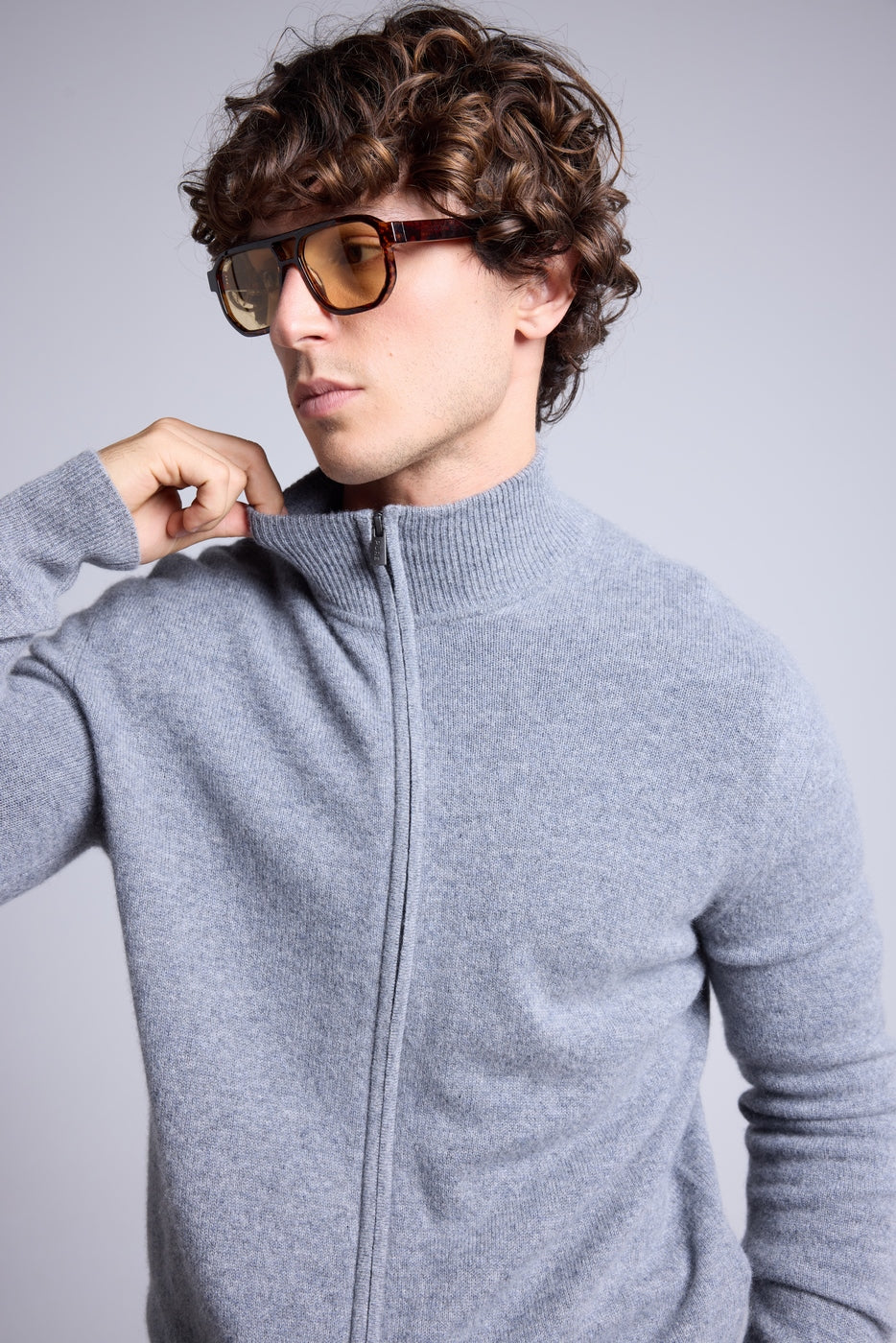 Cárdigan con cremallera y cuello alto Leo - Gris oscuro - Hombre