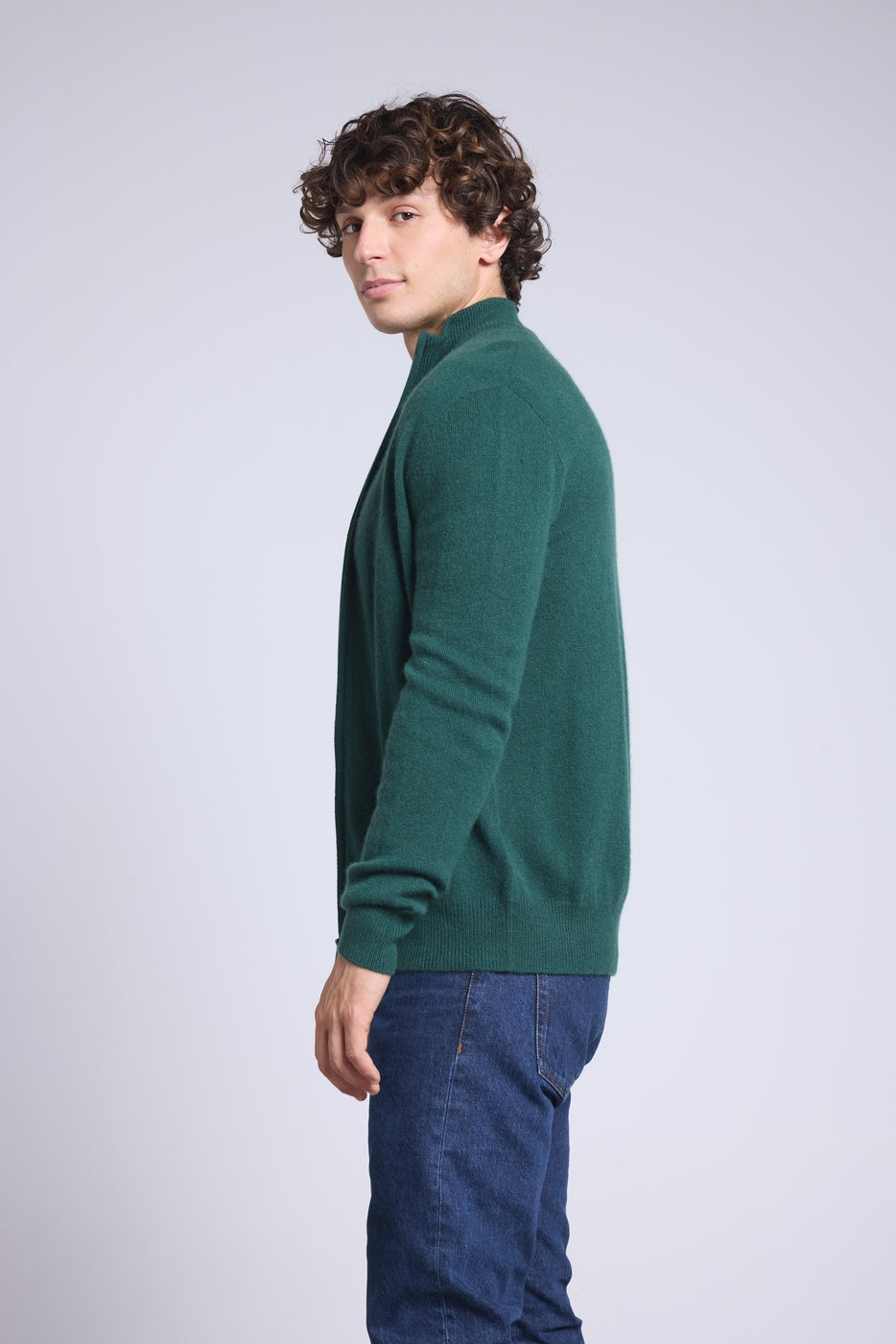 Cárdigan con cremallera y cuello alto Leo - Verde botella - Hombre