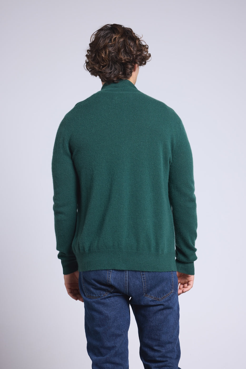 Cárdigan con cremallera y cuello alto Leo - Verde botella - Hombre