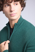 Cárdigan con cremallera y cuello alto Leo - Verde botella - Hombre