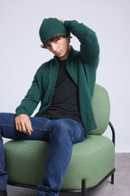 Cárdigan con cremallera y cuello alto Leo - Verde botella - Hombre
