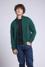 Cárdigan con cremallera y cuello alto Leo - Verde botella - Hombre