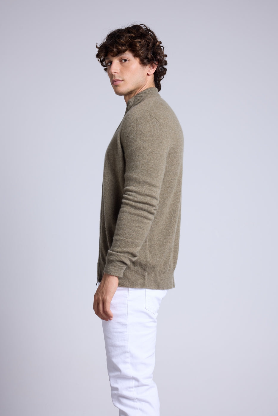 Cárdigan con cremallera y cuello alto Leo - Verde caqui - Hombre