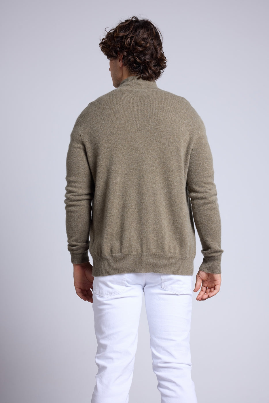 Cárdigan con cremallera y cuello alto Leo - Verde caqui - Hombre