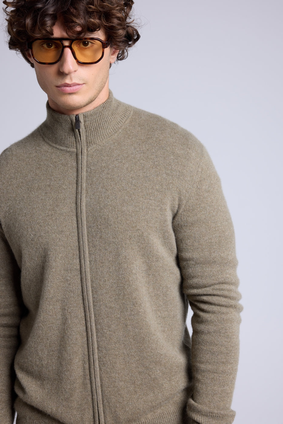 Cárdigan con cremallera y cuello alto Leo - Verde caqui - Hombre