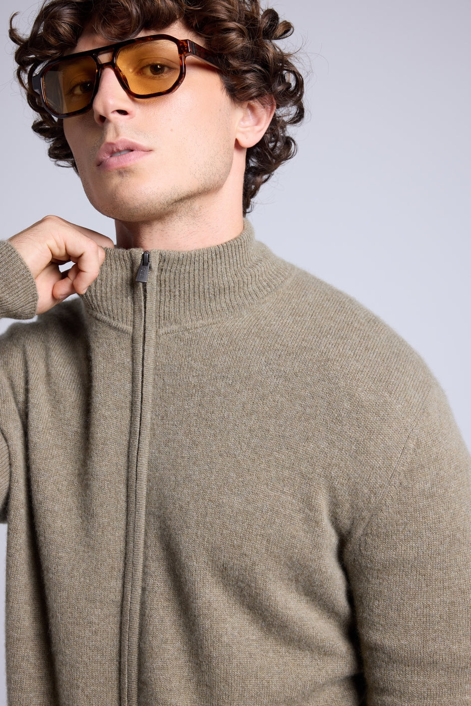 Cárdigan con cremallera y cuello alto Leo - Verde caqui - Hombre