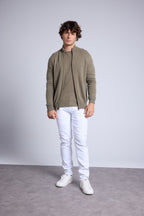 Cárdigan con cremallera y cuello alto Leo - Verde caqui - Hombre