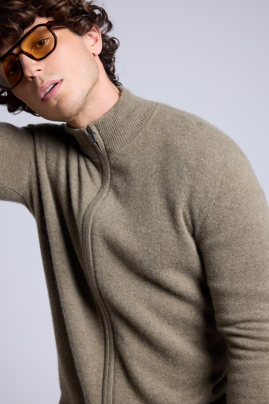 Cárdigan con cremallera y cuello alto Leo - Verde caqui - Hombre